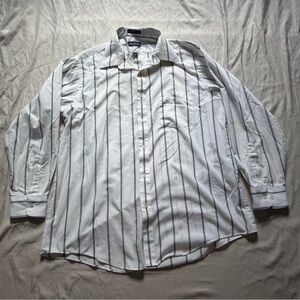 Vintage White Striped Button Down Shirt Wentworth Size 16 1/2 32/33 Front Pocket